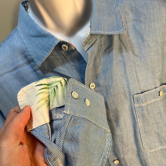 Tommy Bahama Other - Tommy Bahama Men's blue and white long sleeve Linen blend shirt XxL 2XL EUC